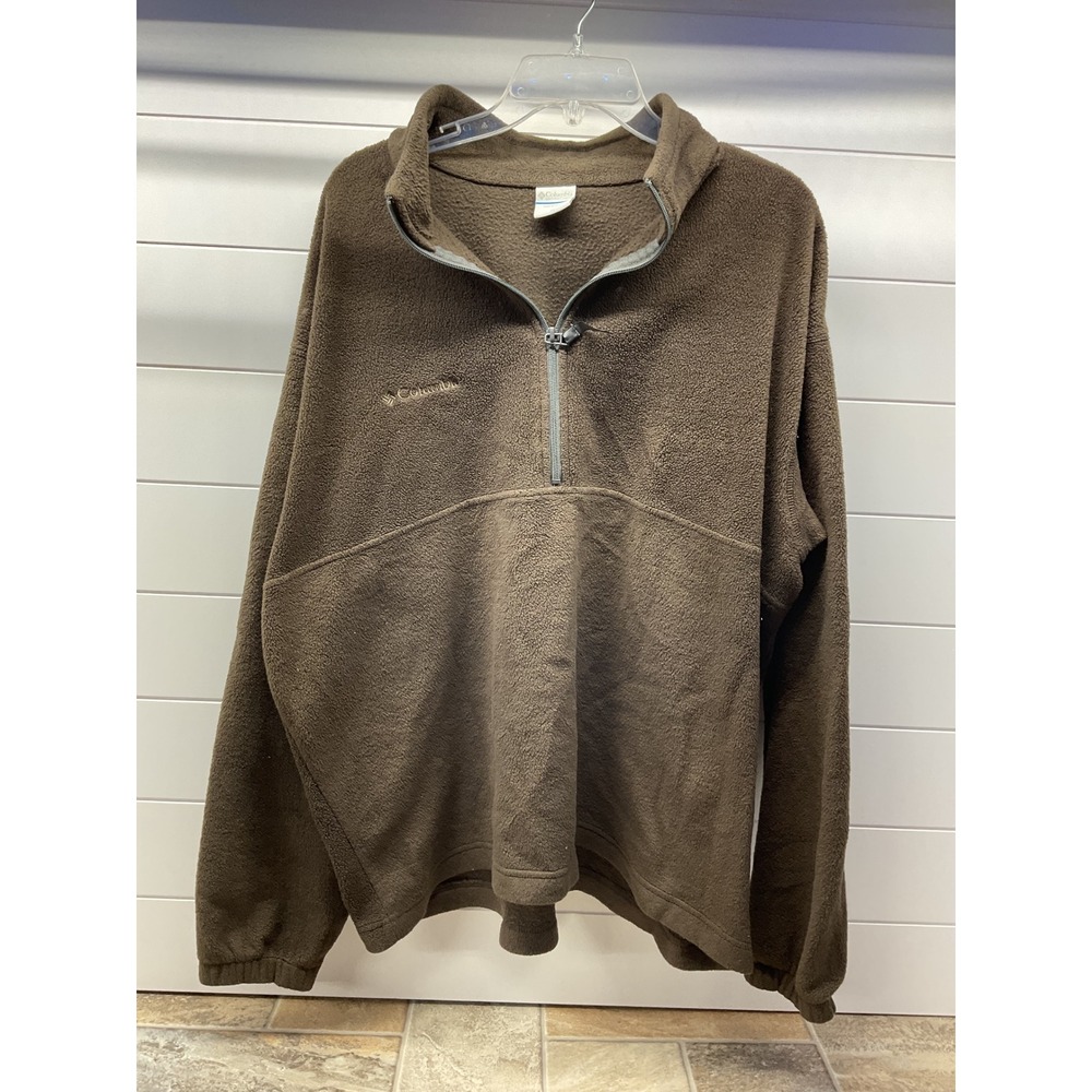 Columbia Mens XL Brown Quarter Zip Fleece Pullover Mock Neck Outdoor Sweater